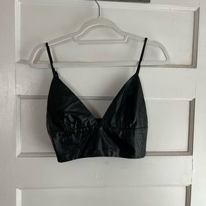 Faux Leather Black Crop Top